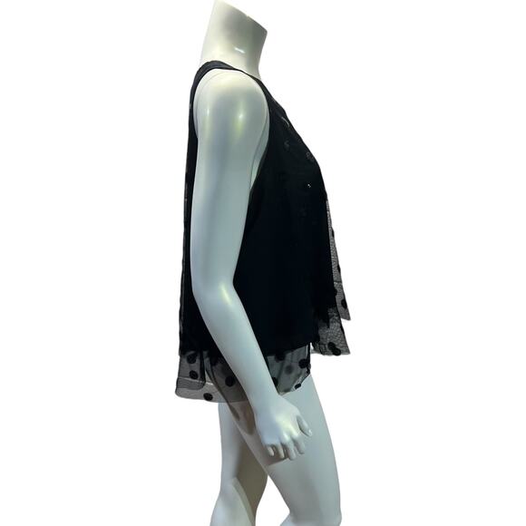 LOFT Black Sequin Polka Dot Sheer Layer Tank Top Party Evening Wear Large - Picture 3 of 14